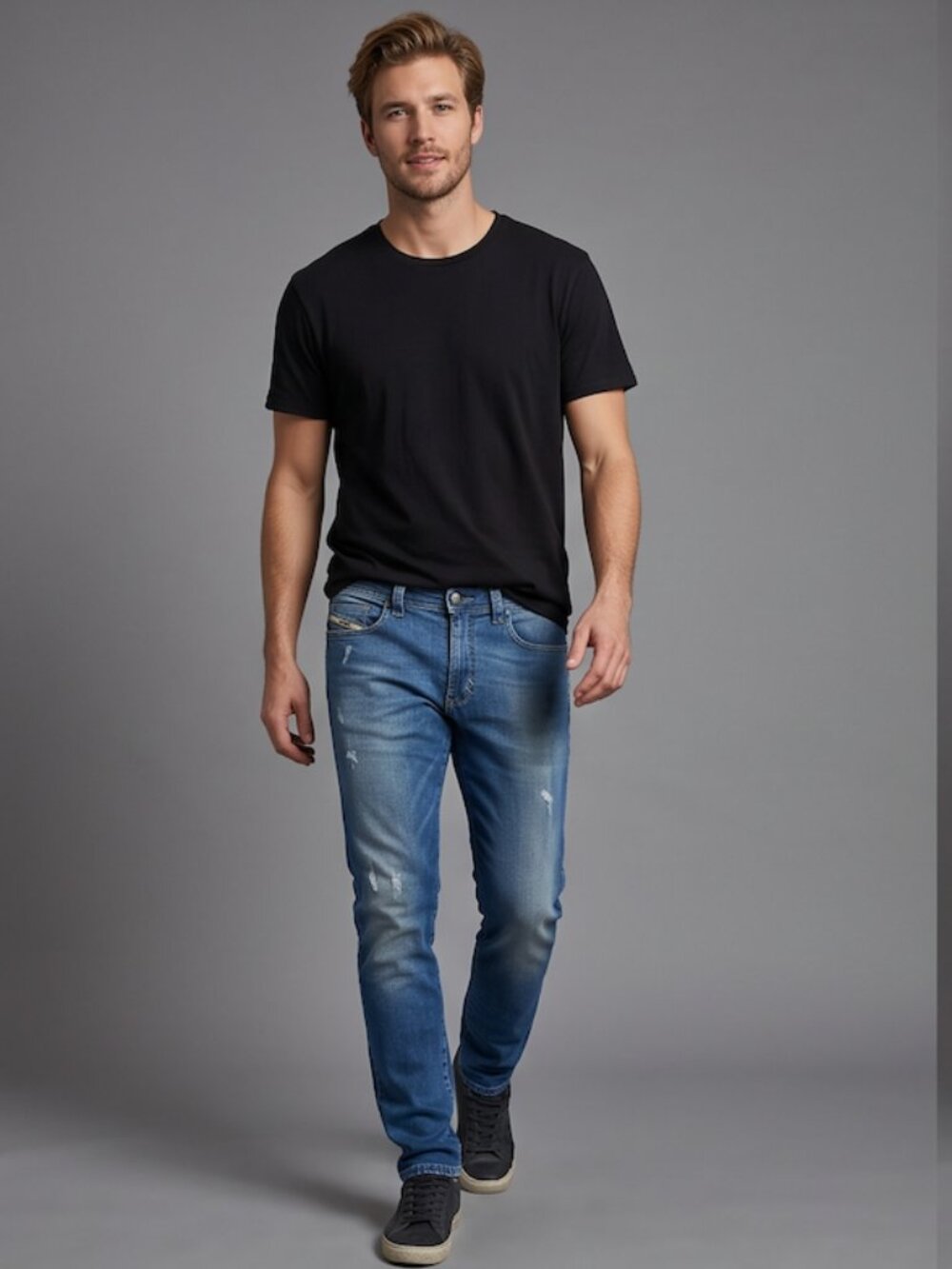 Diesel Industry Men's Slim Fit Distressed Blue Thaver Zip Fly 28 x 32